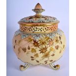 Graingers Worcester blush ivory pot pourri vase and inner and outer cover spirally moulded and decor