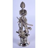 A RARE CONTINENTAL SILVER FIGURE OF A STANDING CHINESE WARRIOR. 131 grams. 13 cm high.
