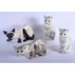 A PAIR OF DILLON RUDGE RAKU POTTERY FIGURES OF STYLISED CATS together with a pair of Welsh pottery c