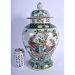 A LARGE 19TH CENTURY CHINESE FAMILLE VERTE PORCELAIN VASE AND COVER Qing, Kangxi style, painted with