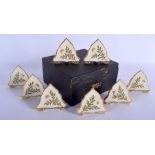 Late 19th c. Grainger’s Worcester boxed set of eight menu holders painted with ferns and butterflie