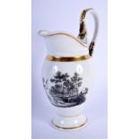 AN EARLY 19TH CENTURY FRENCH PARIS PORCELAIN EMPIRE STYLE JUG decorated with figures within landsca