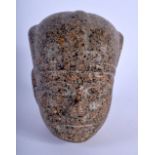 A 19TH CENTURY EGYPTIAN GRAND TOUR CARVED GRANITE HEAD OF A PHAROAH Antiquity style. 12 cm x 10 cm.