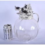 A CONTEMPORARY WILD BOAR SILVER PLATED GLASS DECANTER. 27 cm x 24 cm.