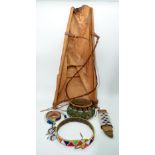 Collection of Native North American beadwork items together with a leather baby carrier 79 cm (7).