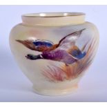 Locke Worcester blush vase painted with a duck by Walter Stinton, signed, c. 1900. 7cm high