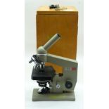 A cased Russian Biolam microscope 37cm .