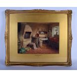 Henry Tozer (19th Century) Watercolour, Cottage interior. Image 27 cm x 30 cm.