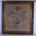 A FRAMED 18TH/19TH CENTURY CONTINENTAL WOOLWORK EMBROIDERED PANEL. Image 52 cm square.