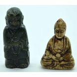 A carved Chinese hardstone buddha together with another carving 7cm (2).