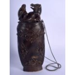 A RARE EARLY 20TH CENTURY CARVED BURMESE HORN JAR AND COVER possibly Rhinoceros horn, with beast and