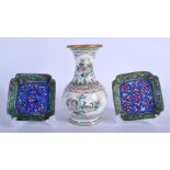 THREE EARLY 20TH CENTURY CHINESE CANTON ENAMEL ITEMS. Largest 17 cm high. (3)