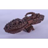 AN EARLY 19TH CENTURY FRENCH CARVED COQUILLA NUT DOUBLE BO decorated with vines and foliage. 14 cm w