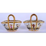 A RARE PAIR OF LATE 18TH CENTURY WORCESTER FLIGHT BARR AND BARR PORCELAIN BASKETS painted with figur