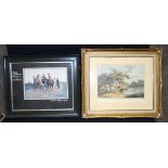 A framed Print by Lionel Edwards of horse riders together with another print 35 x 45cm (2).