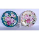 A PAIR OF SOVIET RUSSIAN PORCELAIN DULEVO DISHES painted with bold flowers. 34 cm wide.