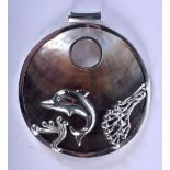 A SILVER DOLPHIN PENDANT. 28 grams. 7 cm x 6 cm.