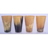 FOUR ANTIQUE CONTINENTAL HUNTING HORN BEAKERS. 11 cm x 6 cm.