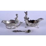 TWO ANTIQUE CONTINENTAL SILVER SALTS. 119 grams. 8 cm x 6 cm. (4)