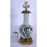 A 19TH CENTURY FRENCH ENAMELLED CELADON BULBOUS VASE with French gilt metal mounts. 42 cm overall.