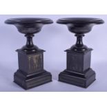 A PAIR OF 19TH CENTURY EUROPEAN GRAND TOUR SLATE AND MARBLE TAZZA decorated with Egyptian figures. 2