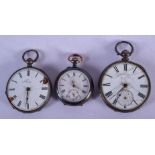 THREE ANTIQUE POCKET WATCHES. 130 grams overall. Largest 5.5 cm wide. (3)