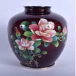 AN EARLY 20TH CENTURY JAPANESE MEIJI PERIOD CLOISONNE ENAMEL BULBOUS VASE decorated with flowers. 12