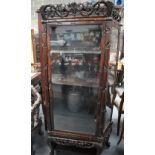 A 19TH CENTURY CHINESE HARDWOOD GLASS DISPLAY CABINET upon fruiting vines with shelf beneath. 187 cm