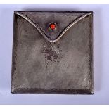 A 1950S WHITE METAL AND CORAL COMPACT. 64 grams. 7 cm square.
