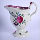18th c. Liverpool pedestal jug with biting snake handle painted with flowers. 10cm high