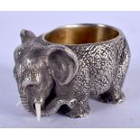 A CONTINENTAL SILVER ELEPHANT TABLE SALT. 156 grams. 5 cm x 3.5 cm.