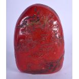 A RED LACQUERED CHINESE SOAPSTONE SEAL 20th Century. 10 cm x 6 cm.