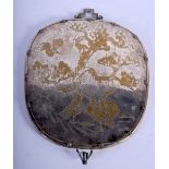 AN EARLY 20TH CENTURY CHINESE WHITE METAL MIRROR decorated with birds and foliage. 27 cm x 20 cm.