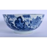 AN 18TH CENTURY CHINESE EXPORT BLUE AND WHITE PORCELAIN BOWL Qianlong, painted with hollow rock. 14.