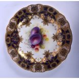 Royal Worcester plate painted with fruit under a blue border by A. Shuck, signed, date mark 1922. 2