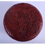 A LARGE EARLY 20TH CENTURY CHINESE CINNABAR LACQUER CIRCULAR BOX AND COVER Late Qing/Republic, beari