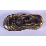 A BRASS BOOT VESTA CASE. 7.5 cm x 3.5 cm.