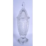 A LARGE FRENCH BACCARAT CUT CRYSTAL GLASS VASE AND COVER of tapering pineapple type form. 41 cm high