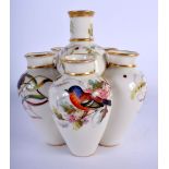 Royal Worcester very rare vase consisting of six vases interconnected painted with birds, butterflie