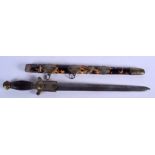 A RARE EARLY 20TH CENTURY CHINESE CARVED TORTOISESHELL CASED SWORD with brass mounts. 60 cm long.