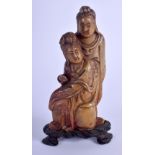 A LATE 19TH CENTURY CHINESE CARVED SOAPSTONE FIGURE OF TWO FEMALES Late Qing. Soapstone 11 cm x 5 cm