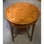 An Edwardian Satin Wood occasional table with Inlaid flower pattern and geometric border 72 x 62cm