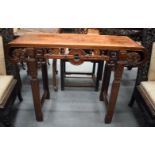 A 19TH CENTURY CHINESE HARDWOOD HONGMU ALTAR TABLE carved with vines and lingzhi fungus. 116 cm x 84