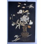 A FINE 19TH CENTURY JAPANESE MEIJI PERIOD IVORY AND LACQUER SHIBAYAMA PANEL modelled as an urn and f