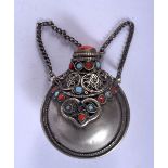 AN ANTIQUE TIBETAN SILVER BOTTLE. 26 grams. 5 cm x 4.5 cm.