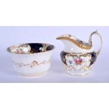 Late 19th/early 20th c. Coalport Batwing blue ground cream jug and sugar bowl. Jug 8.5cm high, Bowl