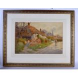 S E Hall (C1900) British, Watercolour, Village Scene. Image 33 cm x 50 cm.