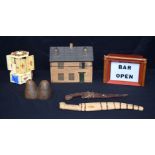 A miscellaneous group wooden storage box ,electric bar sign, revolving music box etc 20 cm (6).