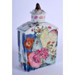 A VERY RARE 18TH CENTURY CHINESE EXPORT FAMILLE ROSE PORCELAIN TEA CADDY Qianlong, painted with the