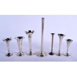 ASSORTED SILVER VASES London 1902 etc. 600 grams overall (some weighted). Largest 23 cm x 7 cm. (7)